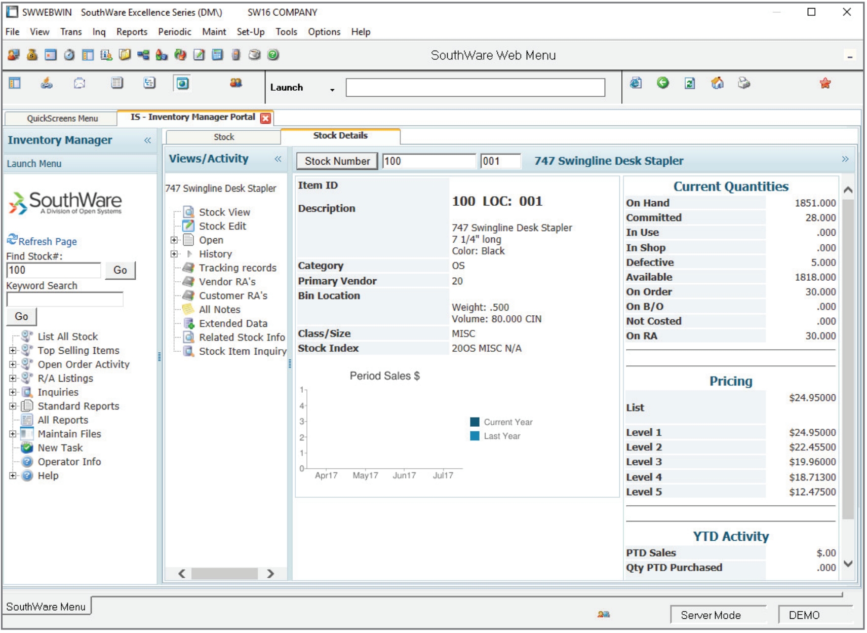 screenshot of Aptean SouthWare